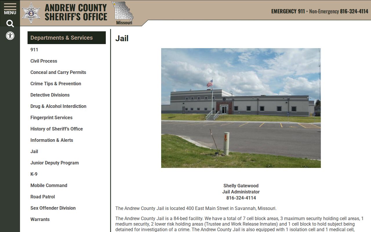 Official Andrew County Jail information page