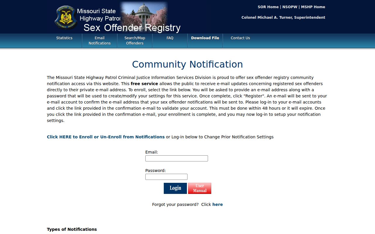 MoSOR free community email notification enrollment page
