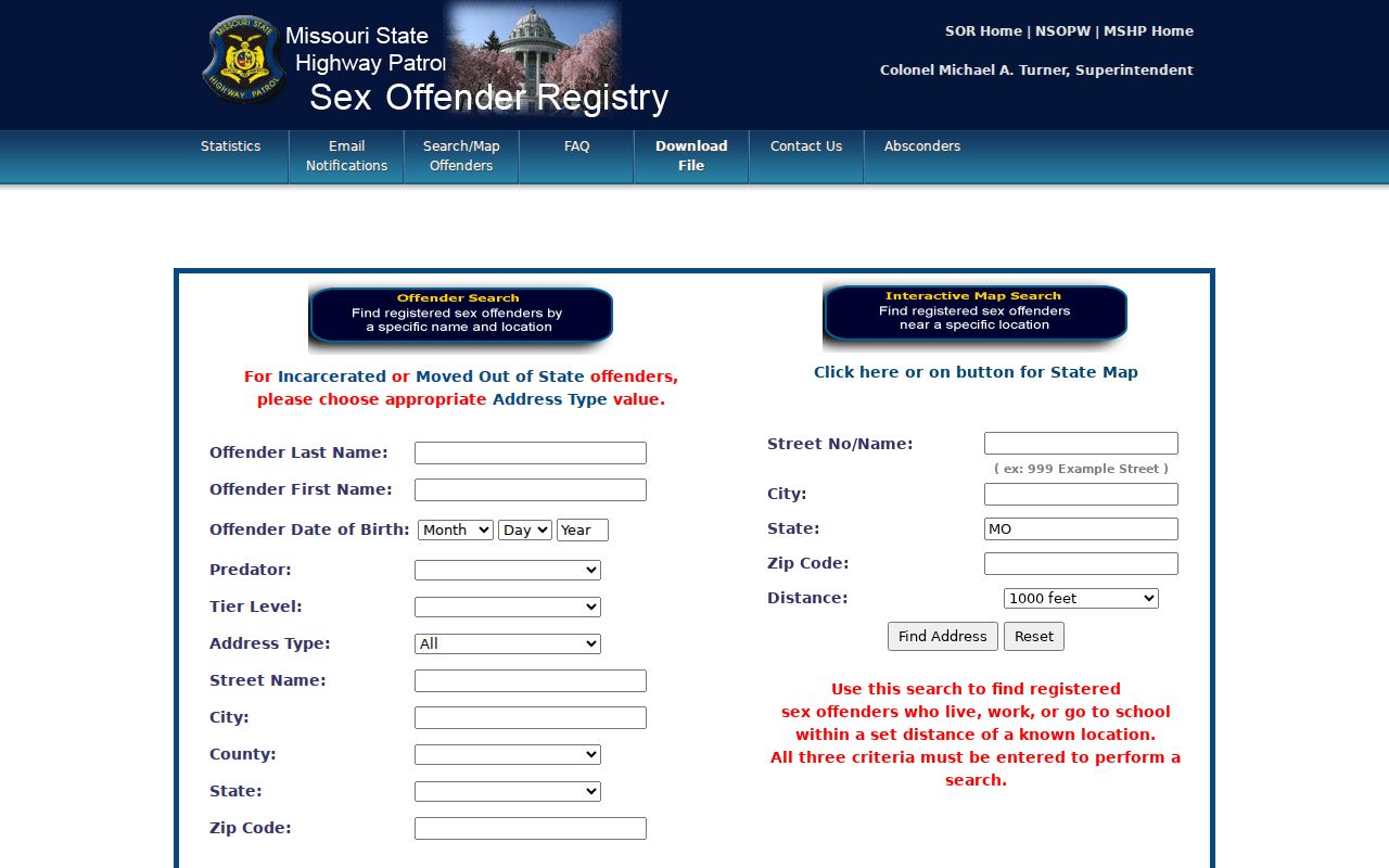 MoSOR name and address radius search fields