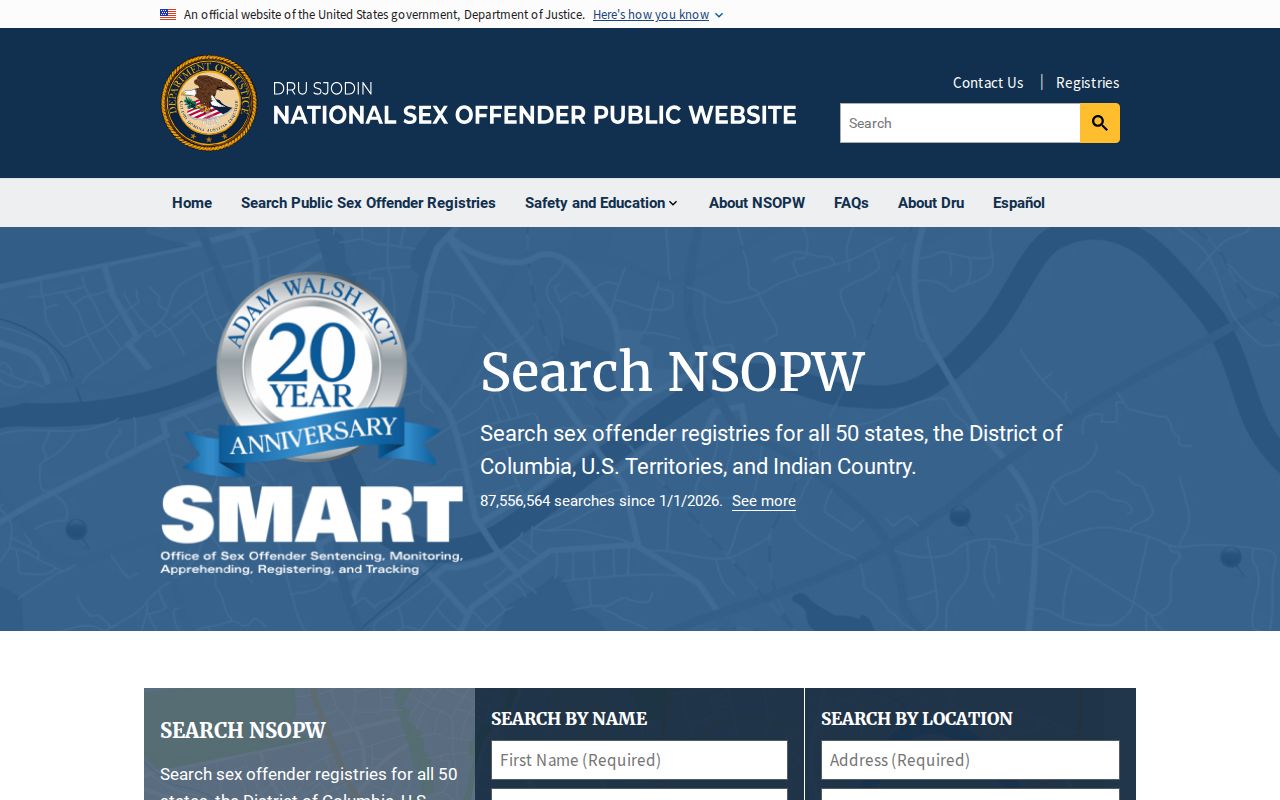 United States Department of Justice national sex offender search website